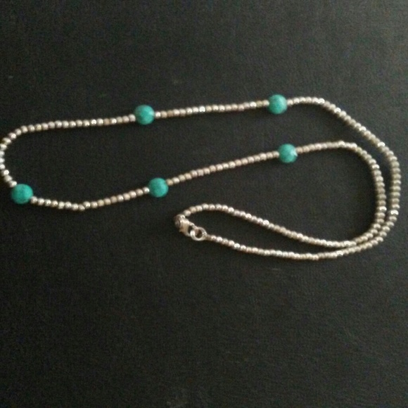 Shimmery sterling bead n turquoise necklace - Picture 1 of 4